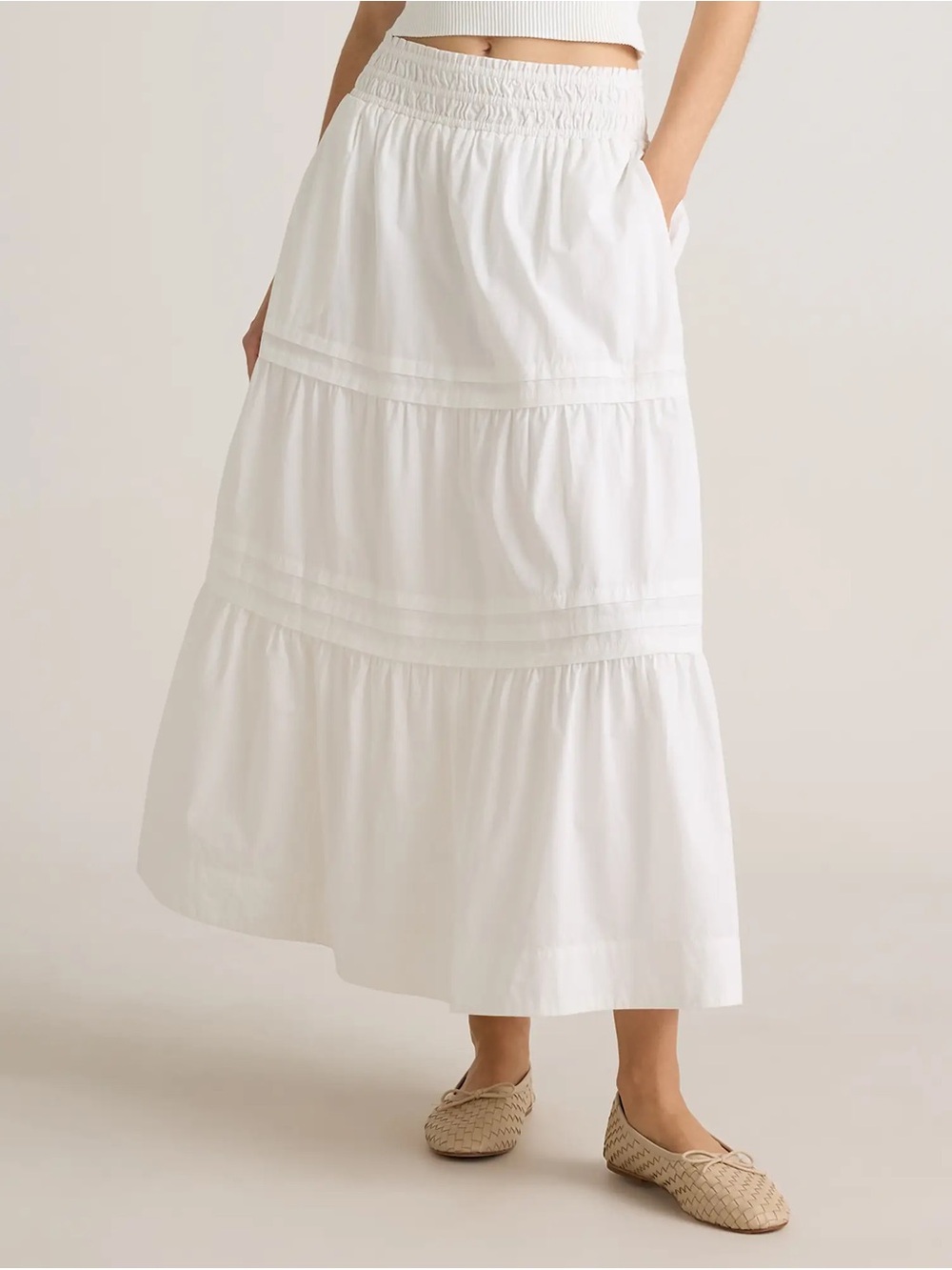 Quince White Tiered Maxi Skirt 100% Cotton